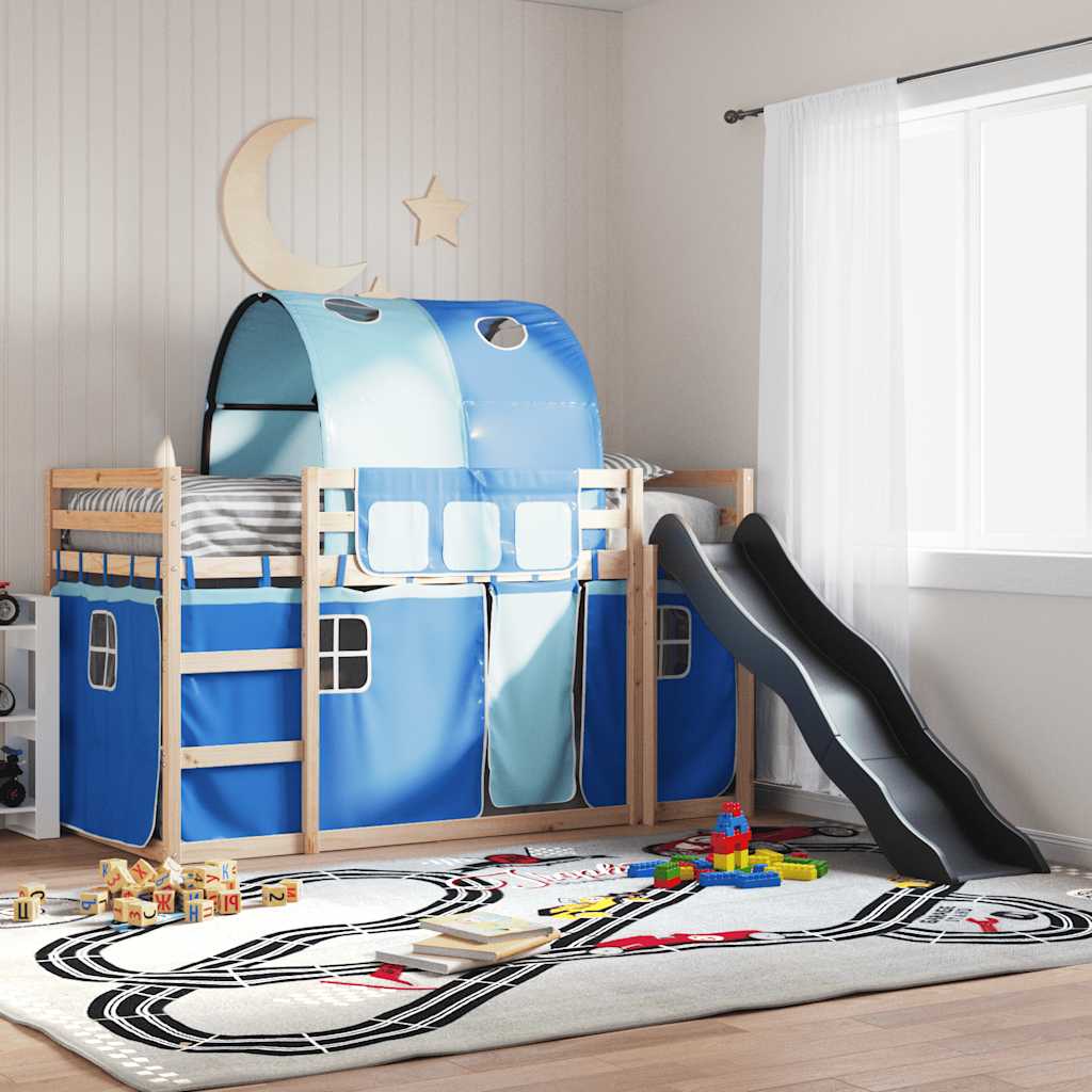 Bunk Bed without Mattress with Slide and Curtains Blue 80x200 cm