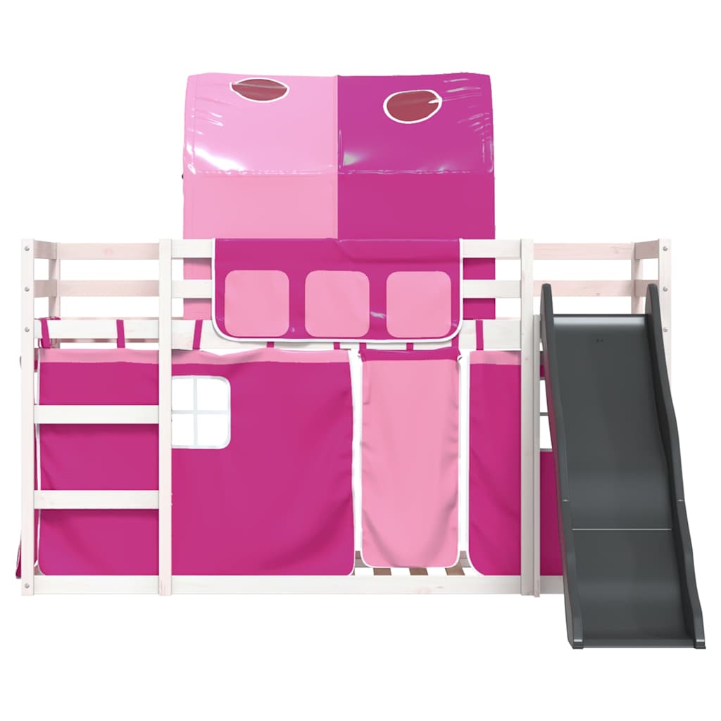 Bunk Bed without Mattress with Slide and Curtains Pink 90x190 cm Single