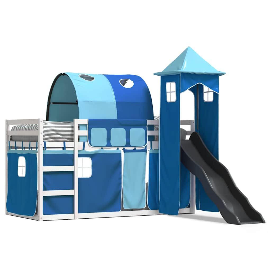 Bunk Bed without Mattress with Slide and Curtains Blue 90x200 cm