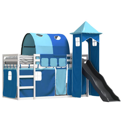 Bunk Bed without Mattress with Slide and Curtains Blue 90x200 cm