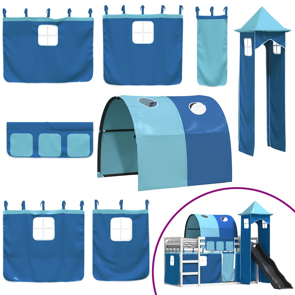 Bunk Bed without Mattress with Slide and Curtains Blue 90x200 cm