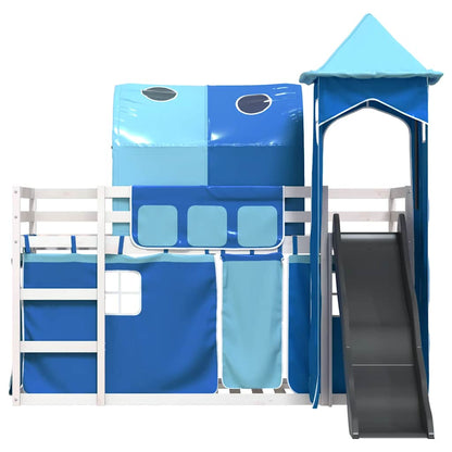 Bunk Bed without Mattress with Slide and Curtains Blue 90x200 cm