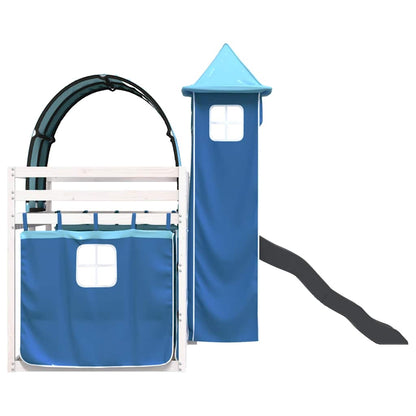 Bunk Bed without Mattress with Slide and Curtains Blue 90x200 cm
