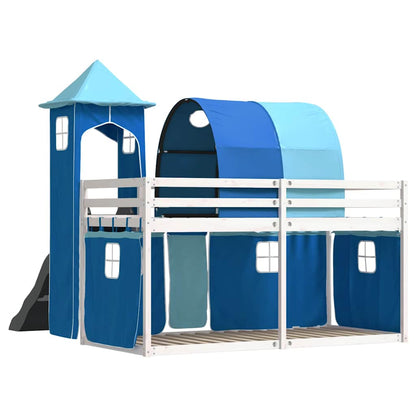 Bunk Bed without Mattress with Slide and Curtains Blue 90x200 cm
