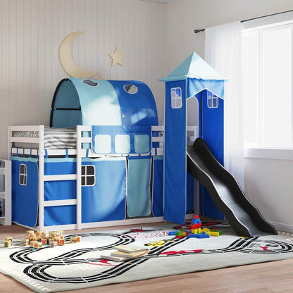 Bunk Bed without Mattress with Slide and Curtains Blue 90x200 cm