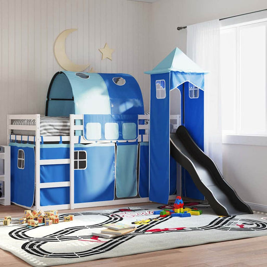 Bunk Bed without Mattress with Slide and Curtains Blue 90x200 cm
