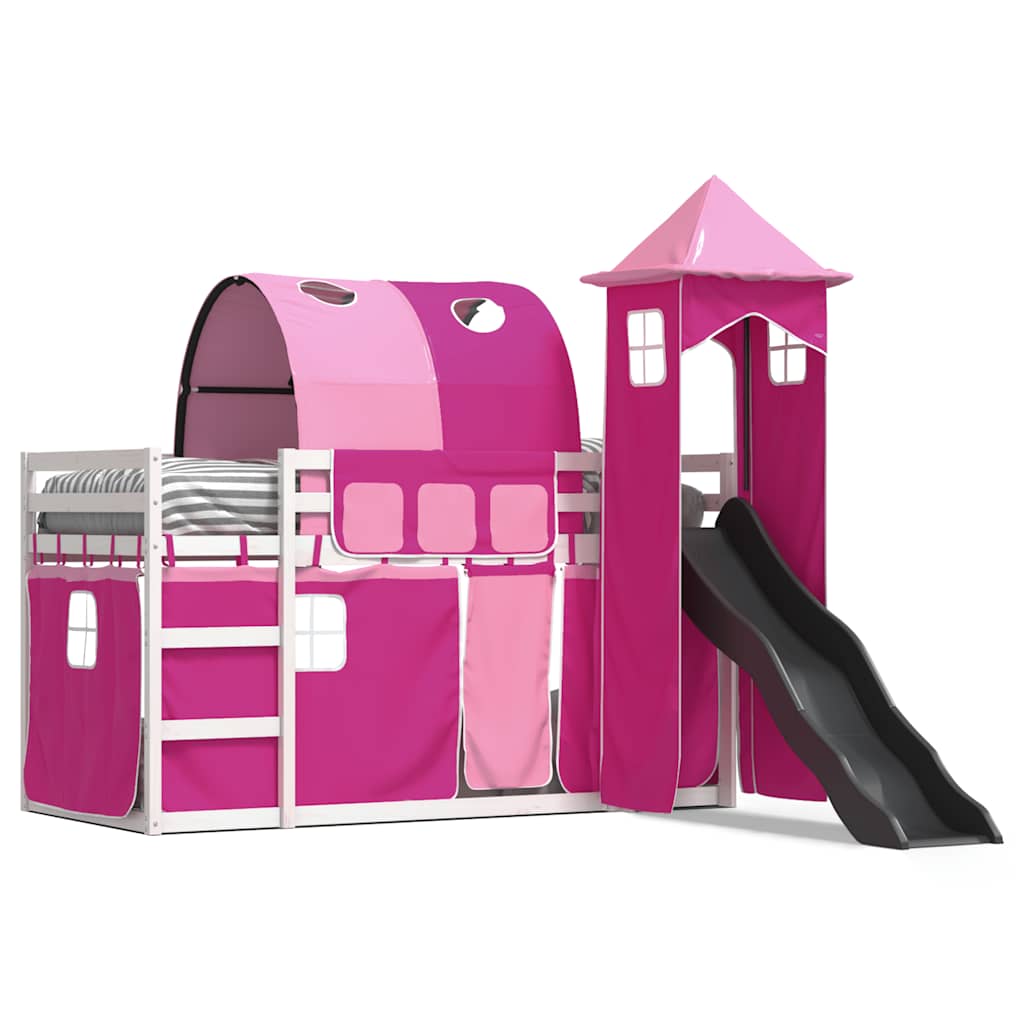 Bunk Bed without Mattress with Slide and Curtains Pink 90x200 cm