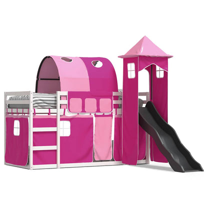 Bunk Bed without Mattress with Slide and Curtains Pink 90x200 cm
