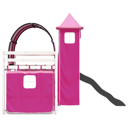 Bunk Bed without Mattress with Slide and Curtains Pink 90x200 cm