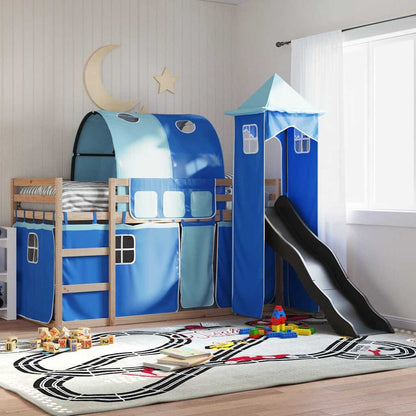 Bunk Bed without Mattress with Slide and Curtains Blue 80x200 cm