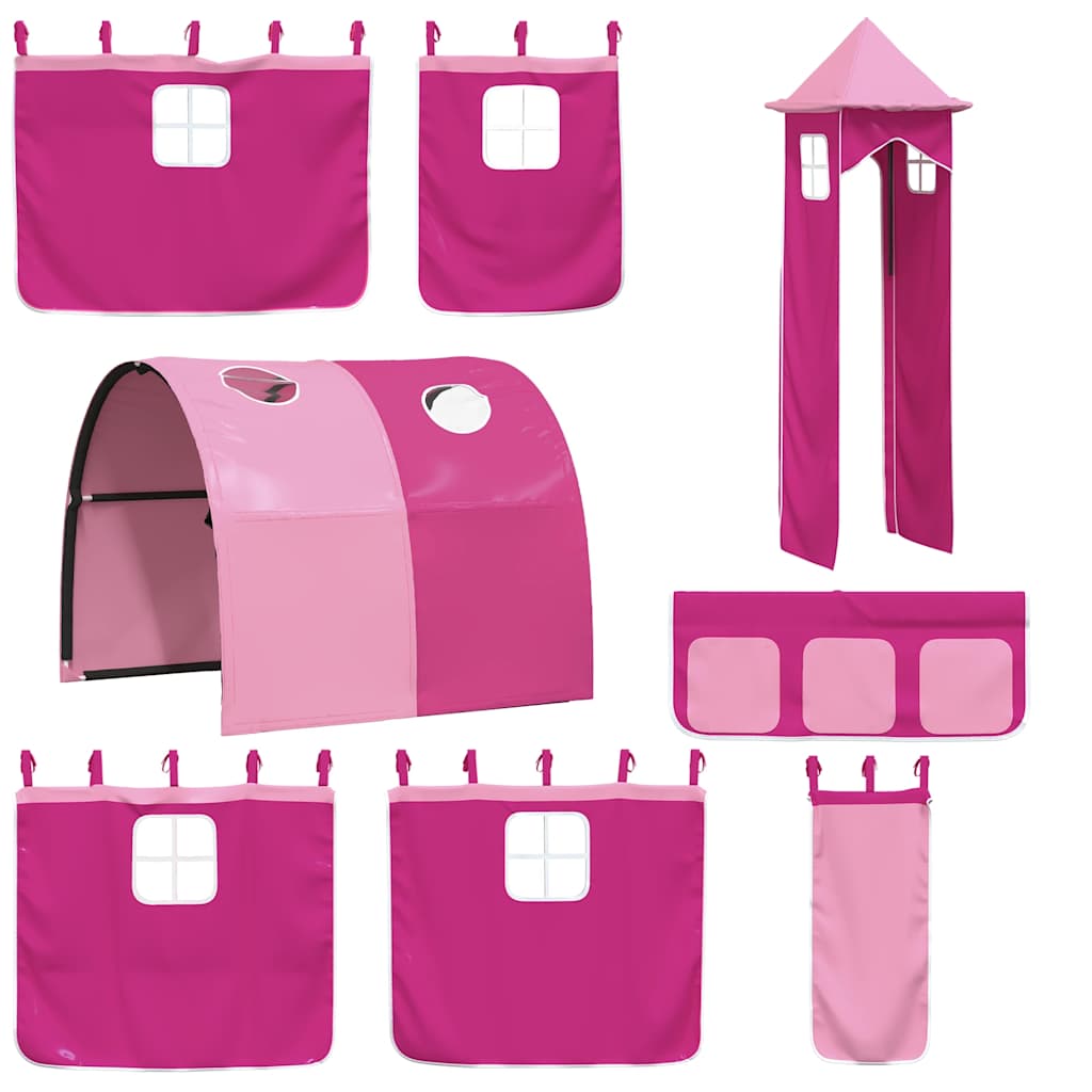 Bunk Bed without Mattress with Slide and Curtains Pink 80x200 cm