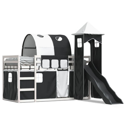 Bunk Bed with Slide and Curtains White and Black 80x200 cm