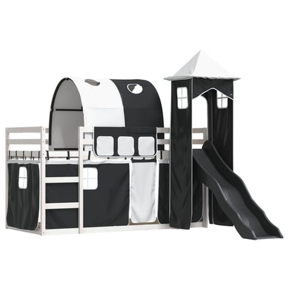 Bunk Bed with Slide and Curtains White and Black 80x200 cm