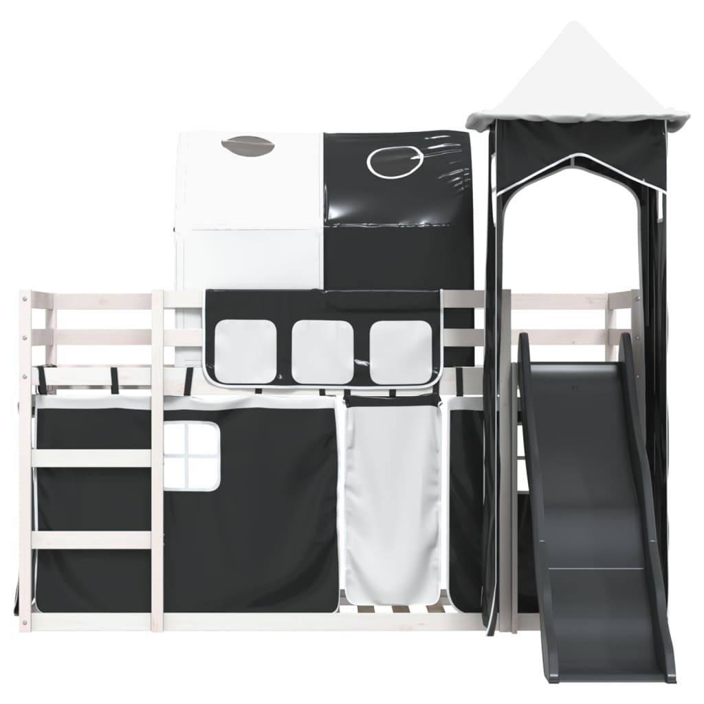 Bunk Bed with Slide and Curtains White and Black 80x200 cm