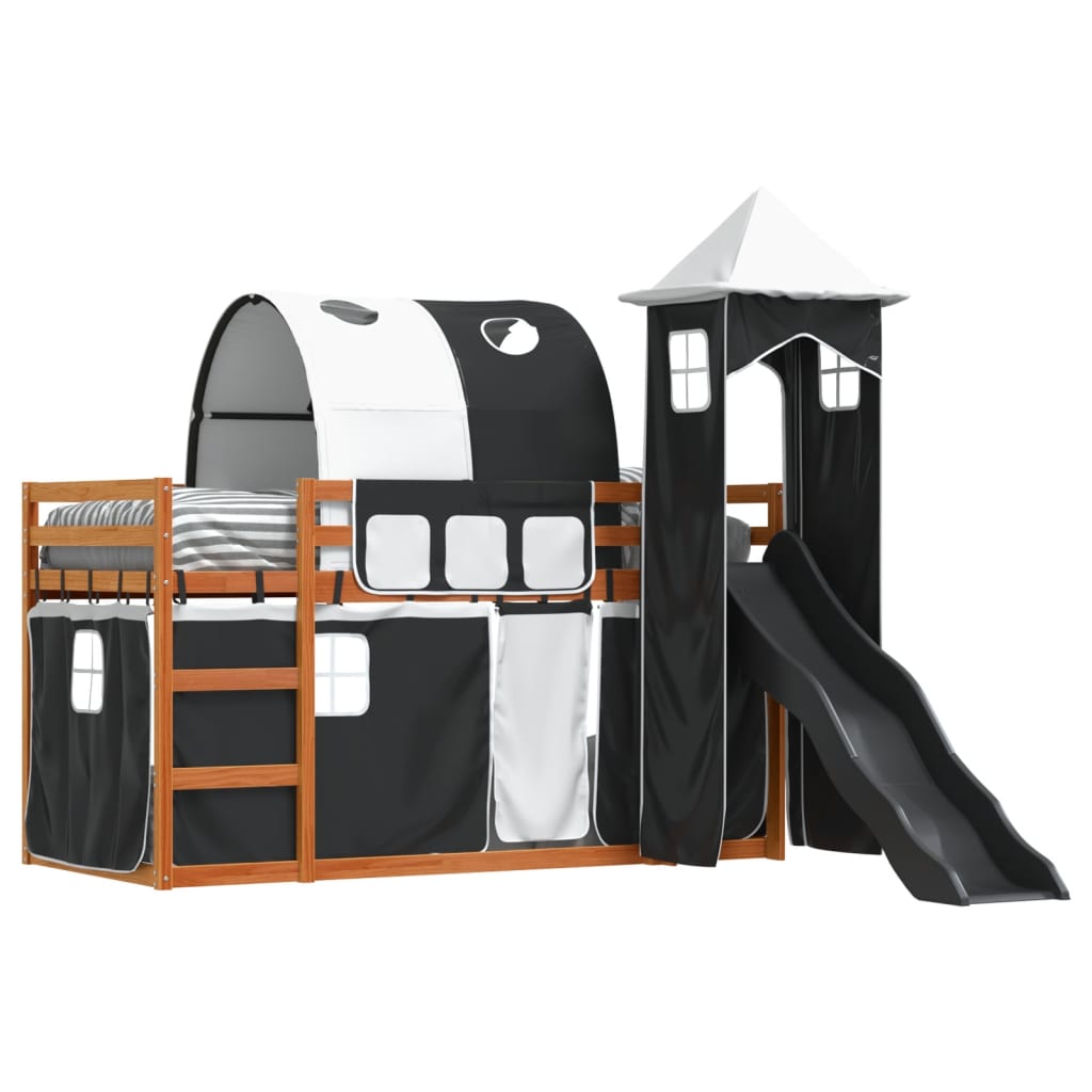 Bunk Bed with Slide and Curtains White and Black 80x200 cm