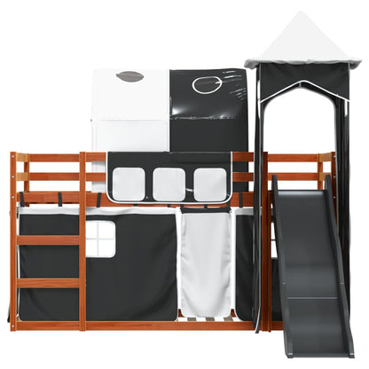 Bunk Bed with Slide and Curtains White and Black 80x200 cm