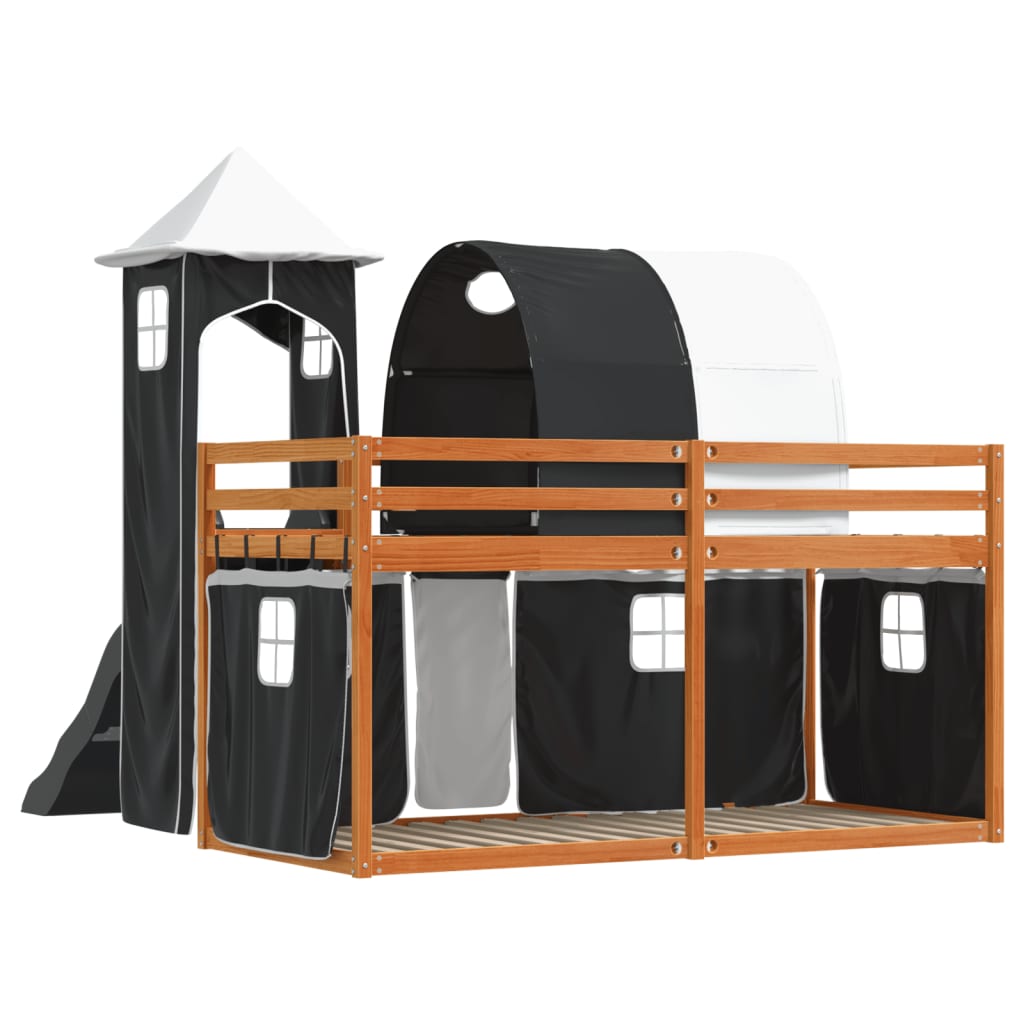 Bunk Bed with Slide and Curtains White and Black 80x200 cm