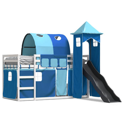 Bunk Bed without Mattress with Slide and Curtains Blue 90x190 cm Single