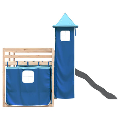 Bunk Bed without Mattress with Slide and Curtains Blue 80x200 cm