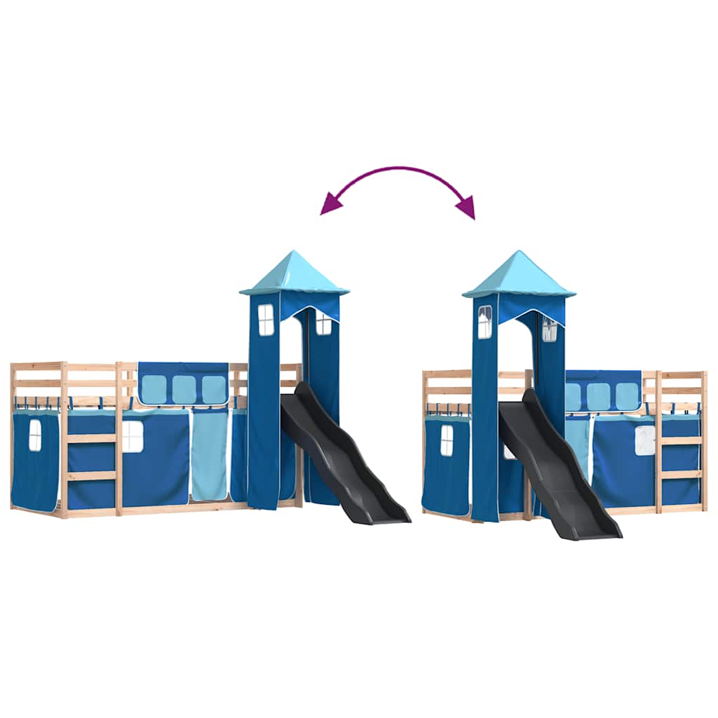 Bunk Bed without Mattress with Slide and Curtains Blue 80x200 cm