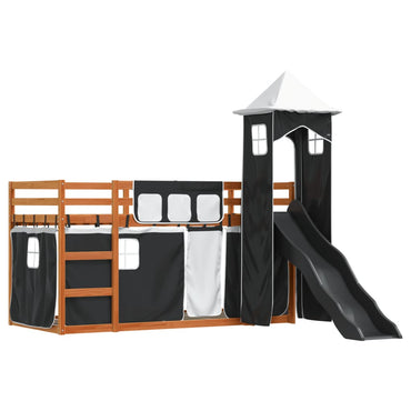 Bunk Bed with Slide and Curtains White and Black 80x200 cm