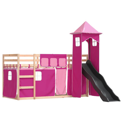 Bunk Bed without Mattress with Slide and Curtains Pink 90x190 cm Single