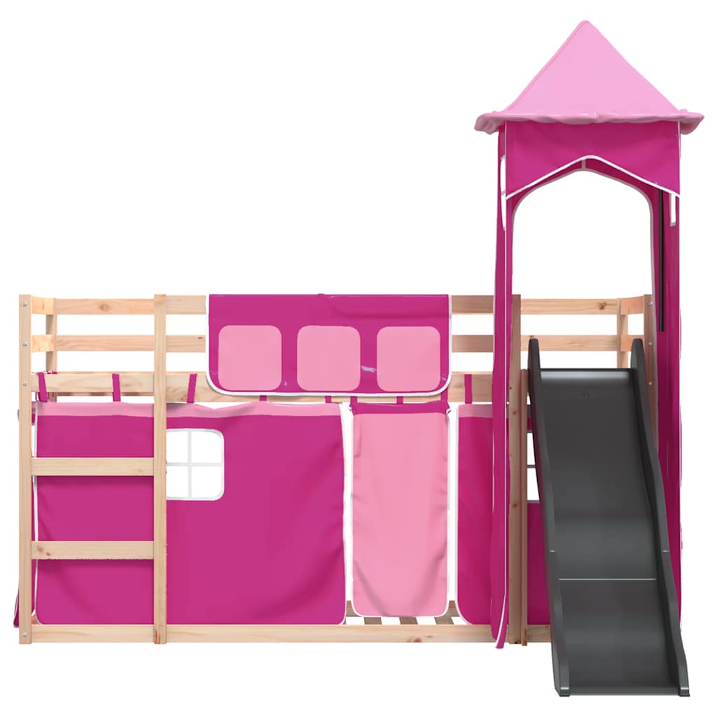 Bunk Bed without Mattress with Slide and Curtains Pink 90x190 cm Single