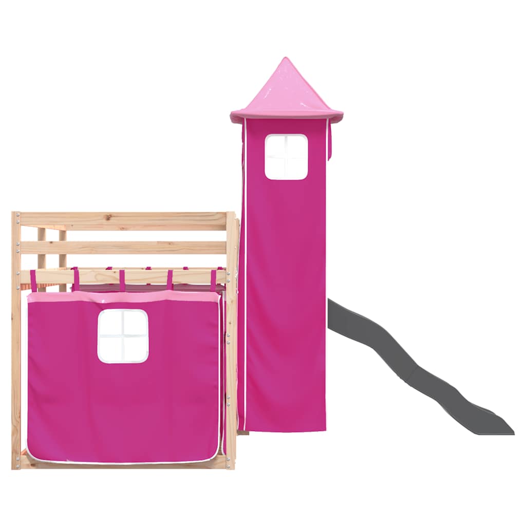 Bunk Bed without Mattress with Slide and Curtains Pink 90x190 cm Single