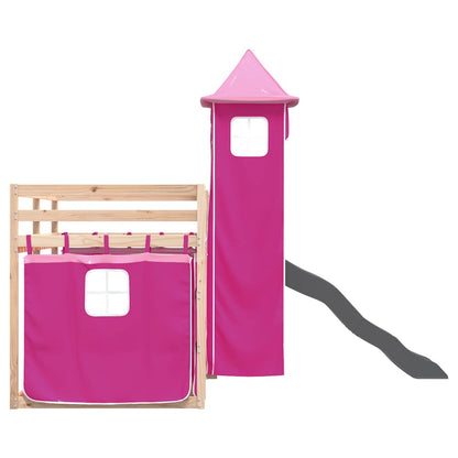 Bunk Bed without Mattress with Slide and Curtains Pink 90x190 cm Single