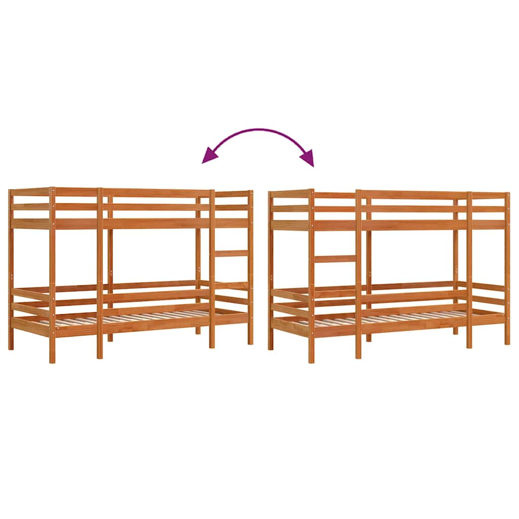 Bunk Bed without Mattress Wax Brown 75x190 cm Small Single Solid Wood Pine