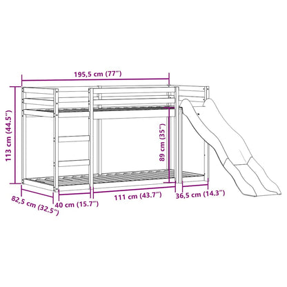 Bunk Bed with Slide&Ladder without Mattress Wax Brown 75x190 cm Small Single