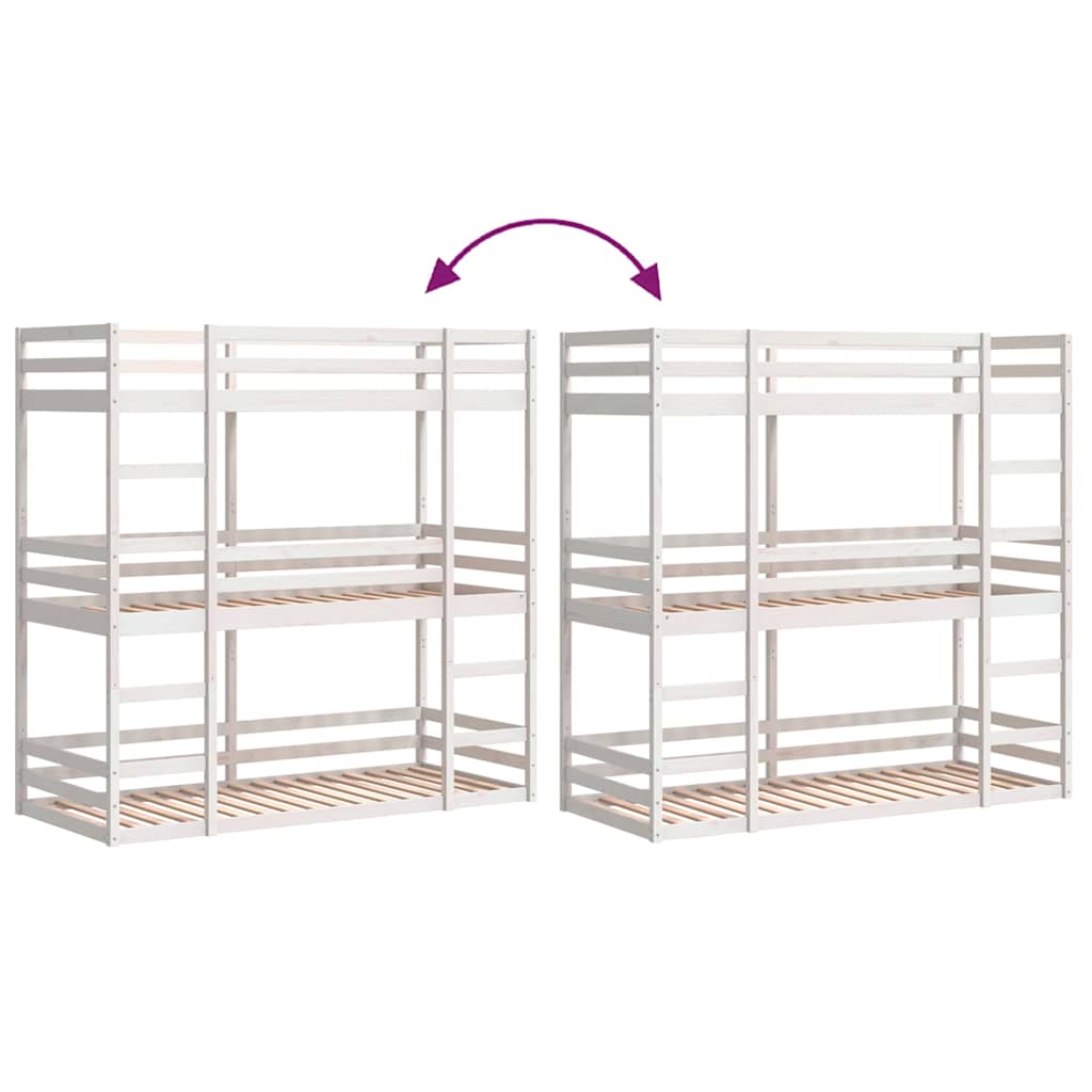 Triple Bunk Bed without Mattress White 90x200 cm Solid Wood Pine