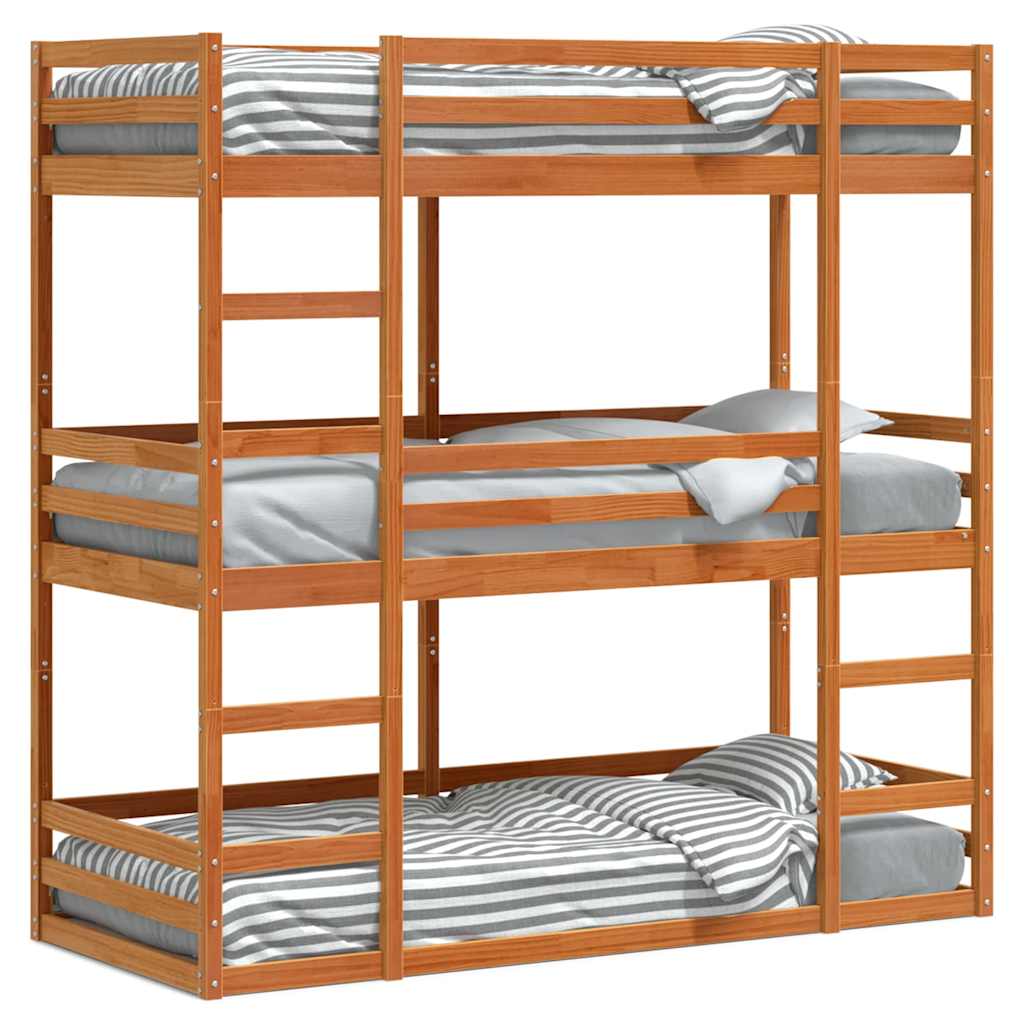 Triple Bunk Bed without Mattress Wax Brown 90x200 cm Solid Wood Pine
