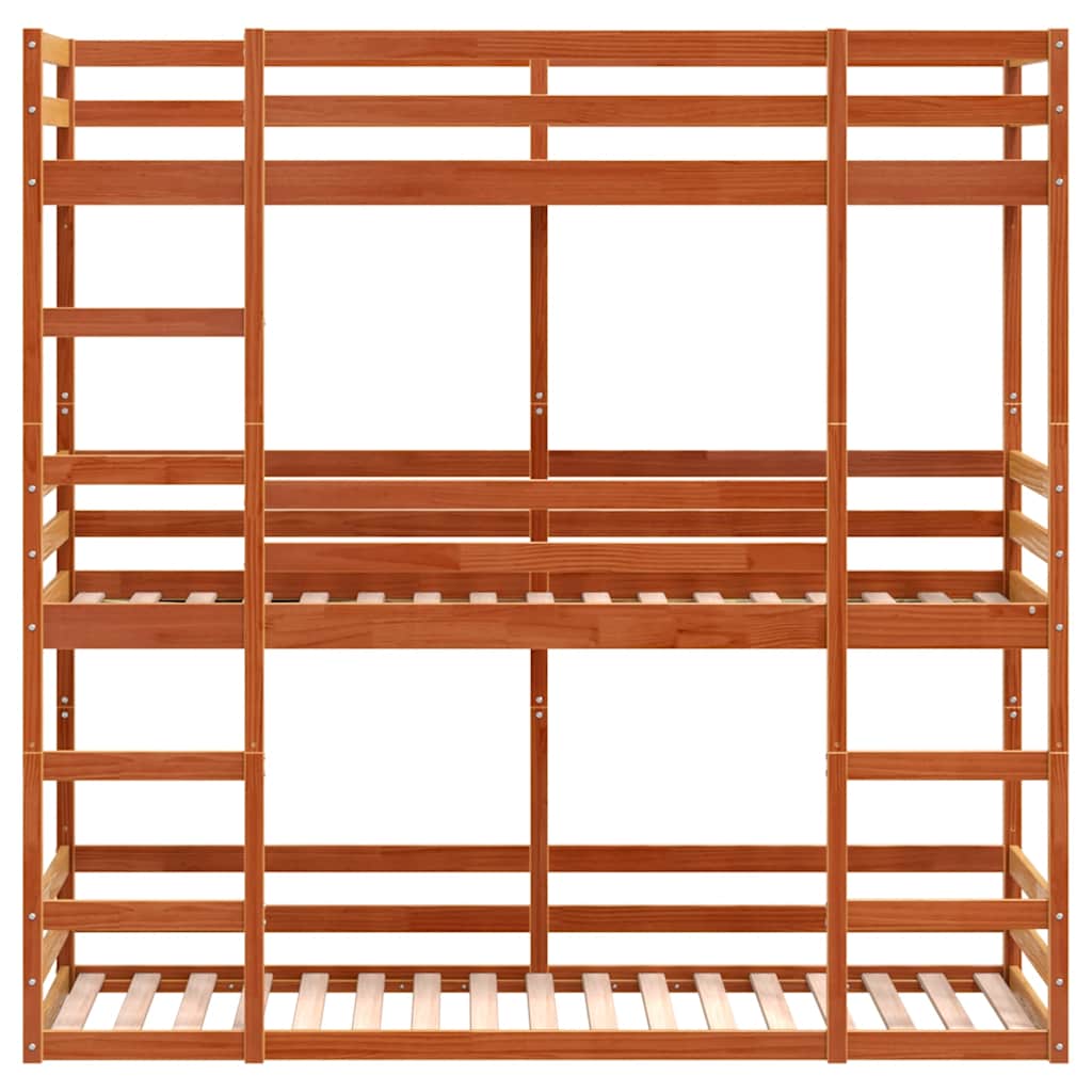 Triple Bunk Bed without Mattress Wax Brown 90x200 cm Solid Wood Pine