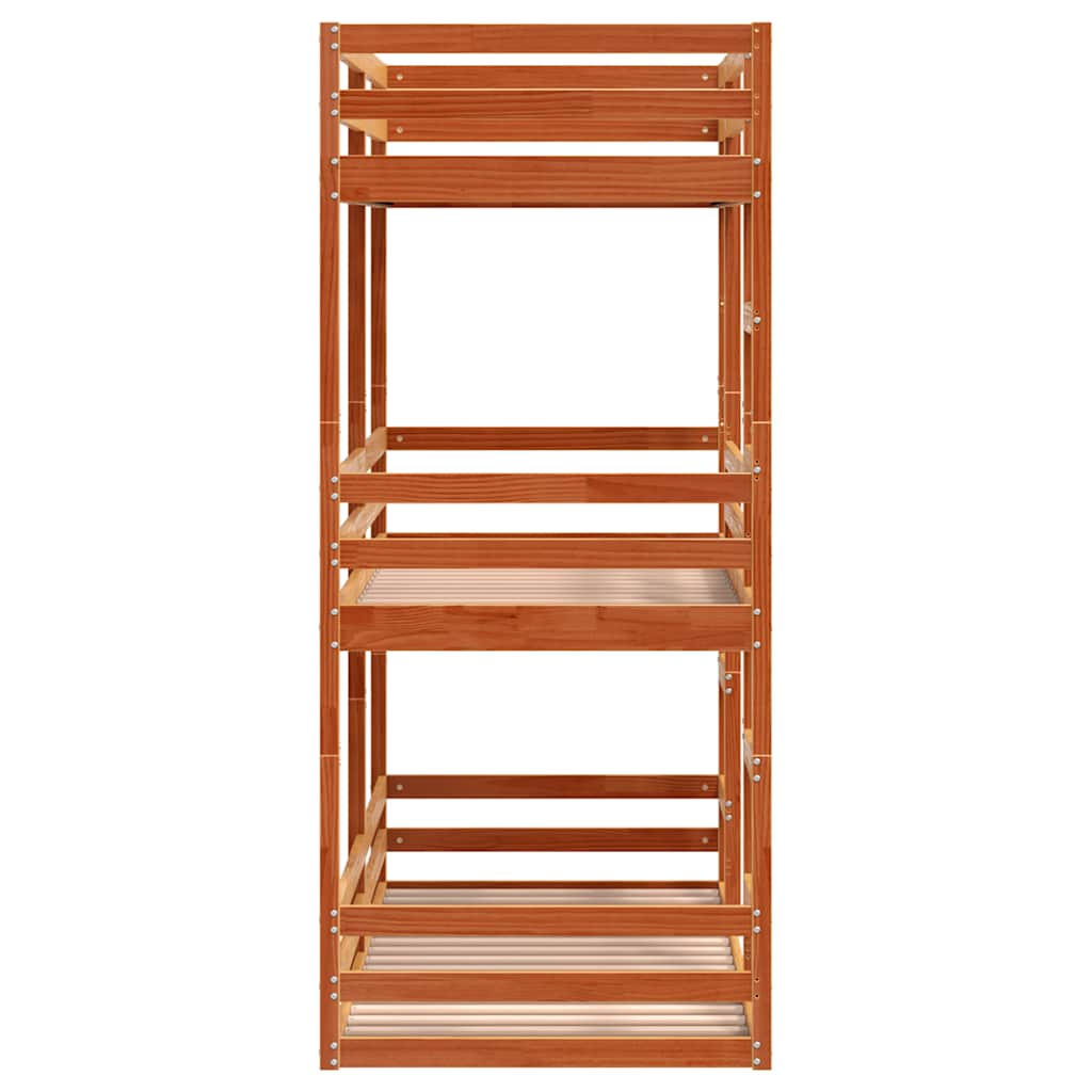 Triple Bunk Bed without Mattress Wax Brown 90x200 cm Solid Wood Pine