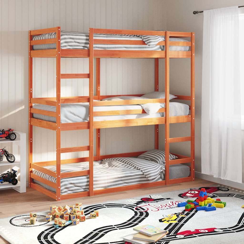 Triple Bunk Bed without Mattress Wax Brown 90x200 cm Solid Wood Pine