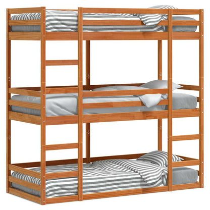 Triple Bunk Bed without Mattress Wax Brown 90x190 cm Single Solid Wood Pine
