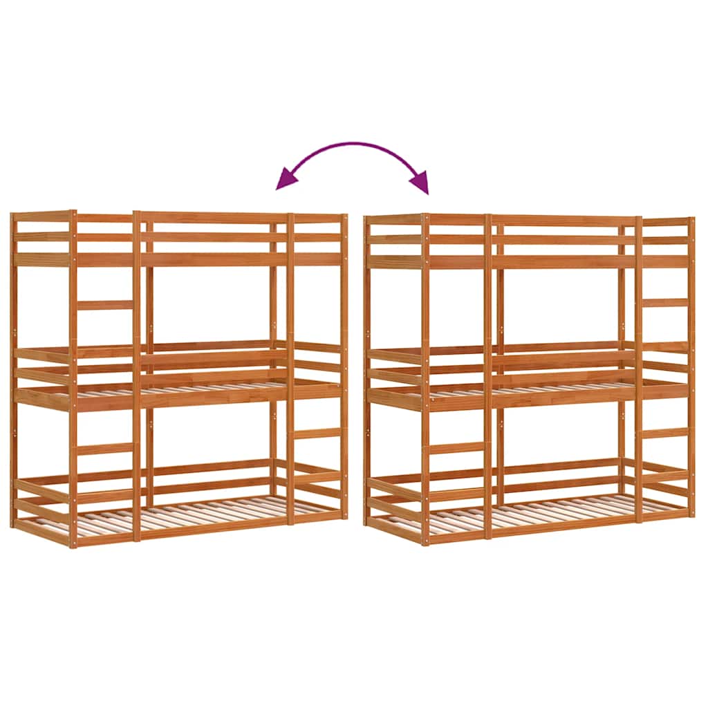Triple Bunk Bed without Mattress Wax Brown 90x190 cm Single Solid Wood Pine