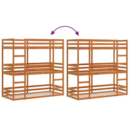 Triple Bunk Bed without Mattress Wax Brown 90x190 cm Single Solid Wood Pine