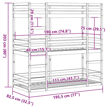 Triple Bunk Bed without Mattress White 75x190 cm Small Single Solid Wood Pine