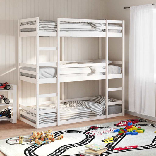 Triple Bunk Bed without Mattress White 75x190 cm Small Single Solid Wood Pine