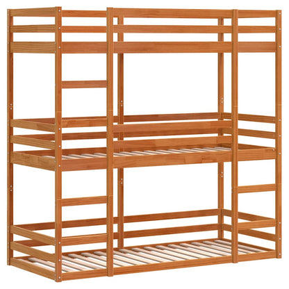 Triple Bunk Bed without Mattress Wax Brown 75x190 cm Small Single Solid Wood Pine