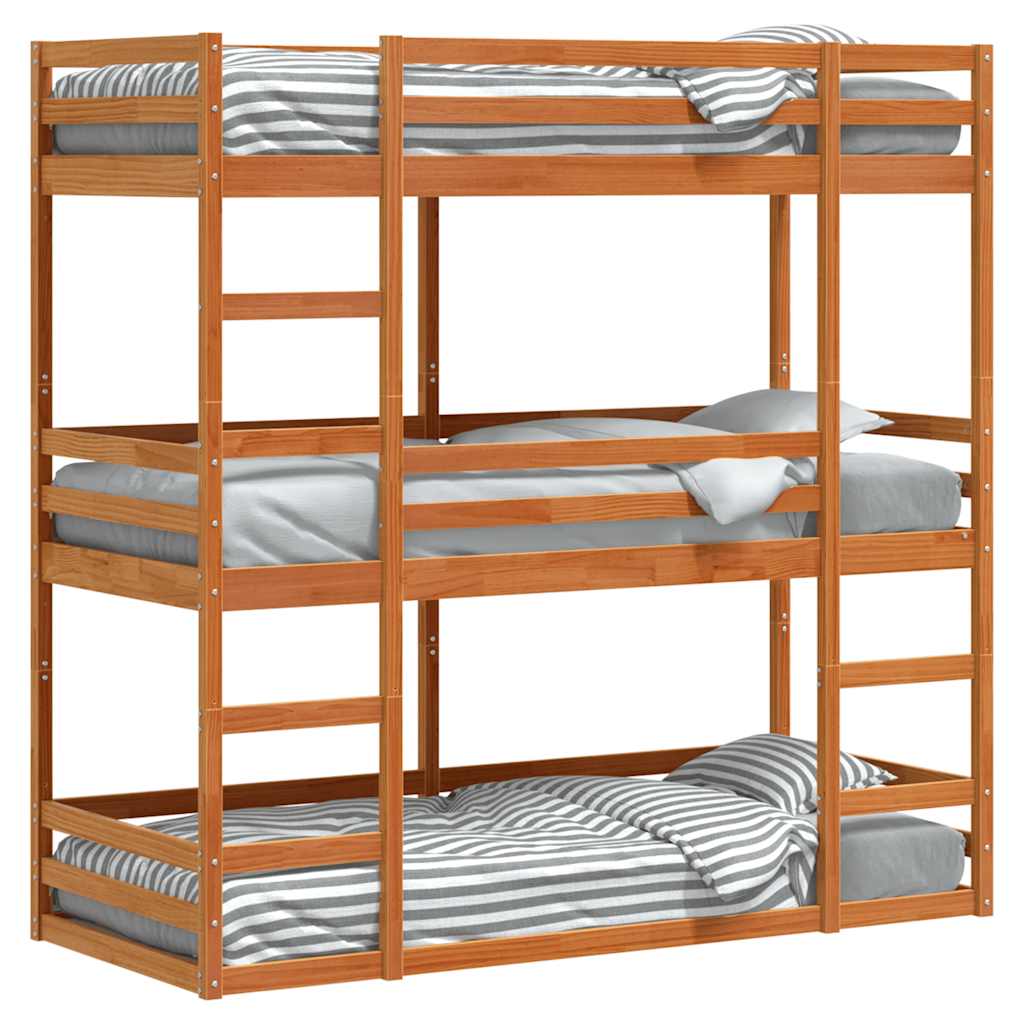 Triple Bunk Bed without Mattress Wax Brown 75x190 cm Small Single Solid Wood Pine
