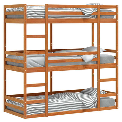 Triple Bunk Bed without Mattress Wax Brown 75x190 cm Small Single Solid Wood Pine