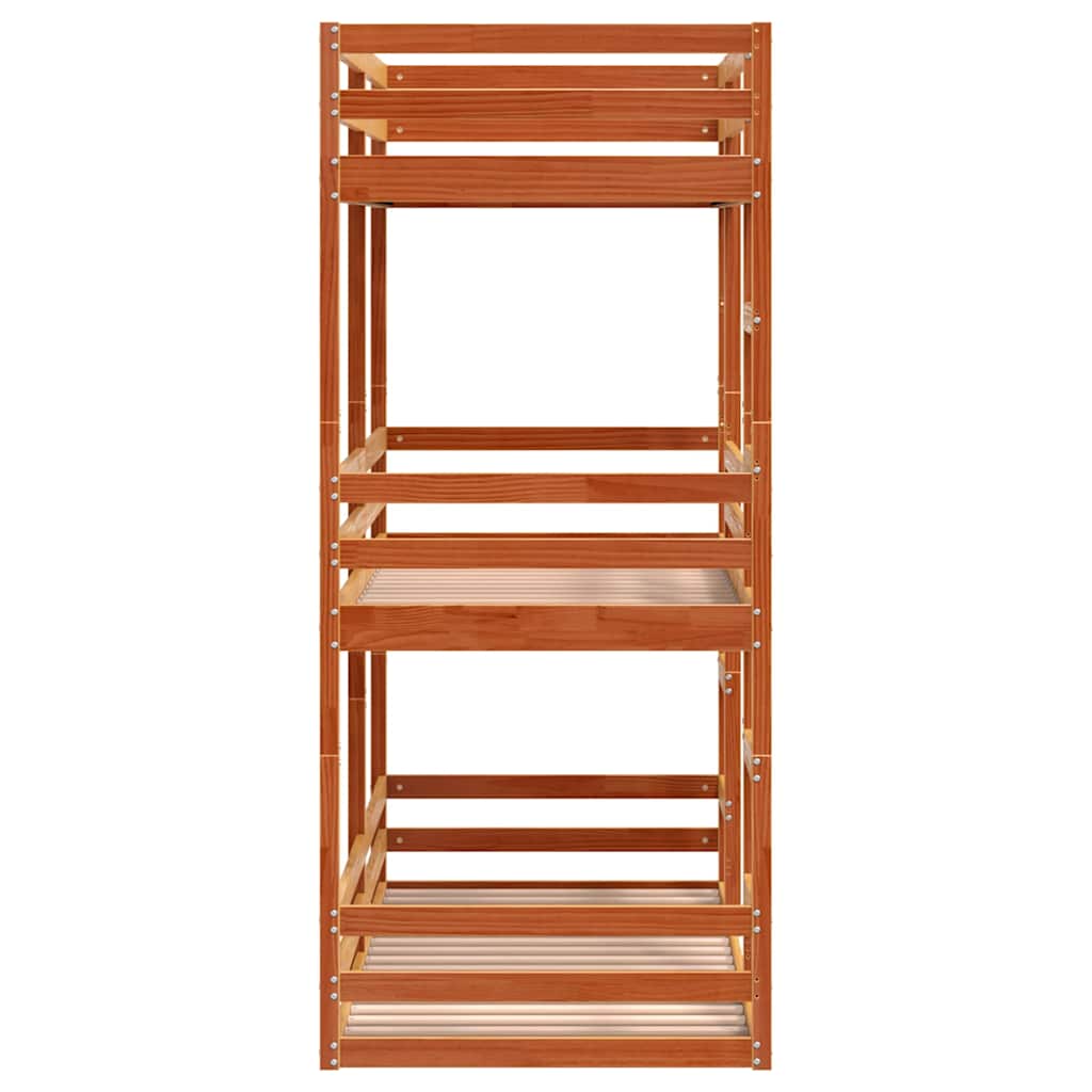 Triple Bunk Bed without Mattress Wax Brown 75x190 cm Small Single Solid Wood Pine
