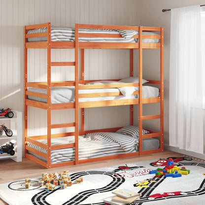 Triple Bunk Bed without Mattress Wax Brown 75x190 cm Small Single Solid Wood Pine