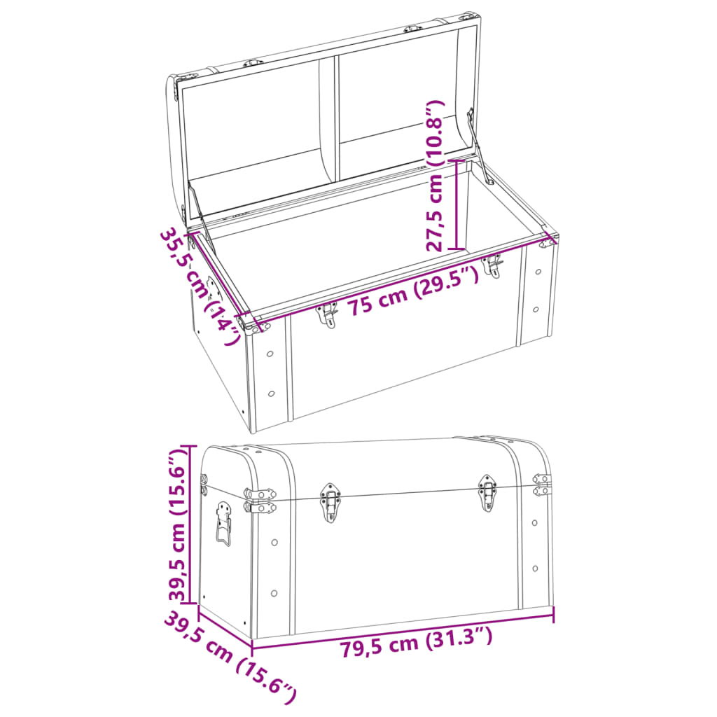 Treasure Chest with Latches Dark Brown 79,5x39,5x39,5 cm Plywood