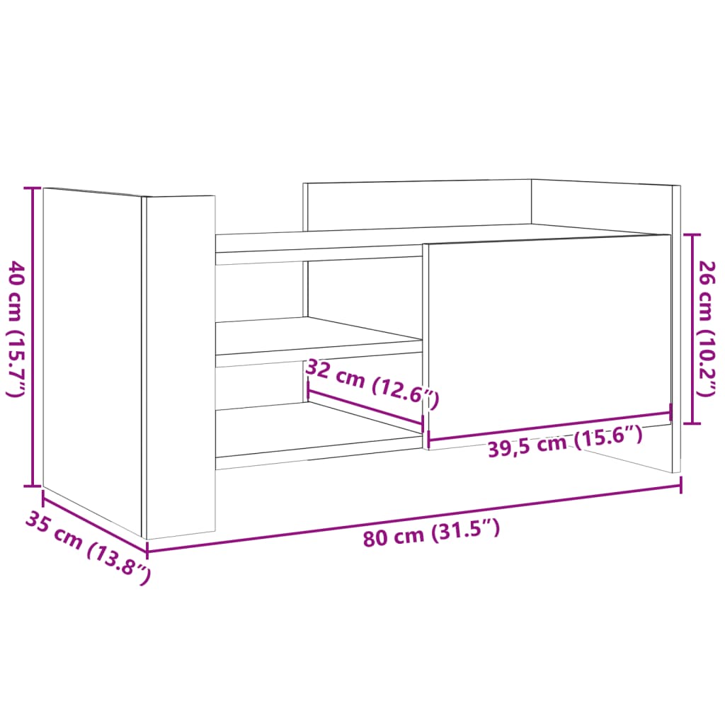 TV Cabinet Smoked Oak 80x35x40 cm Engineered Wood