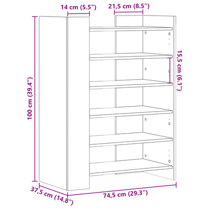 Shoe Cabinet Grey Sonoma 74.5x37.5x100 cm Engineered Wood