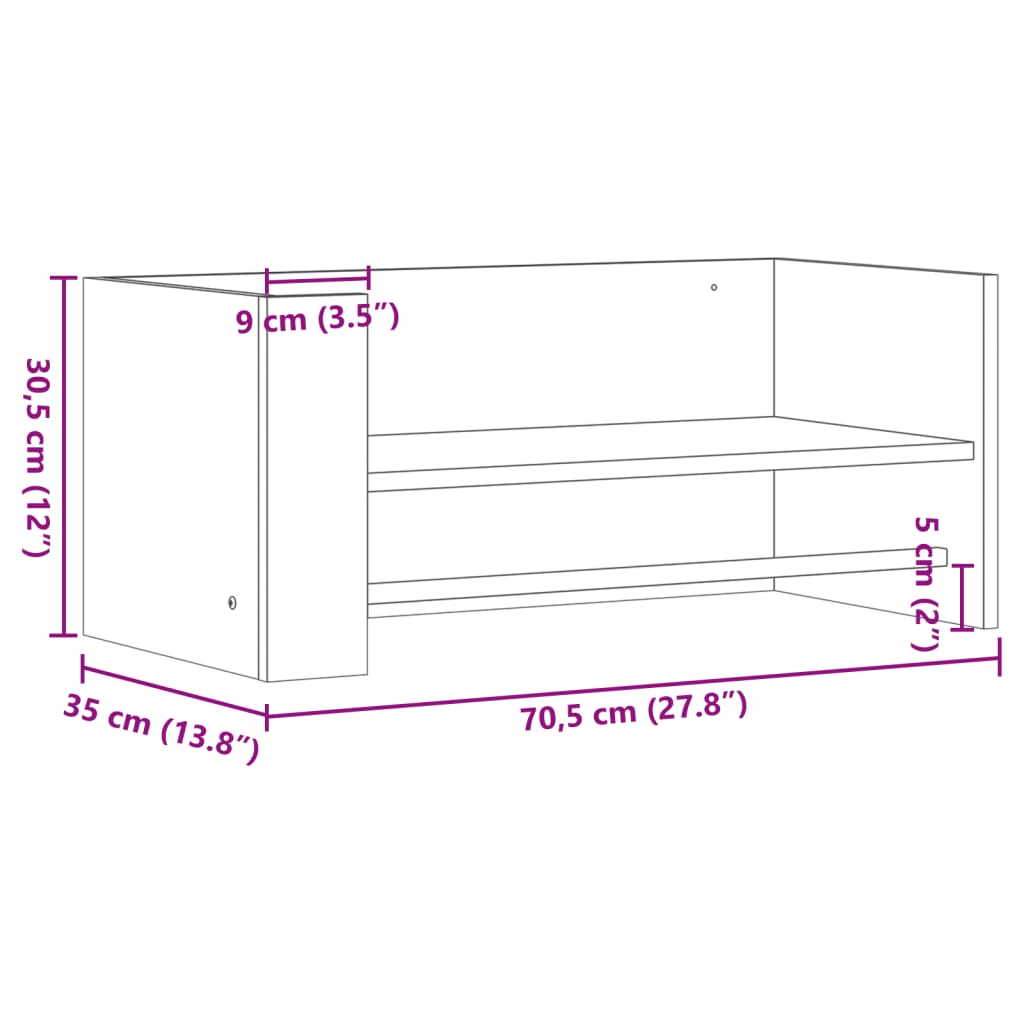 Wall Shelf Black 70.5x35x30.5 cm Engineered Wood